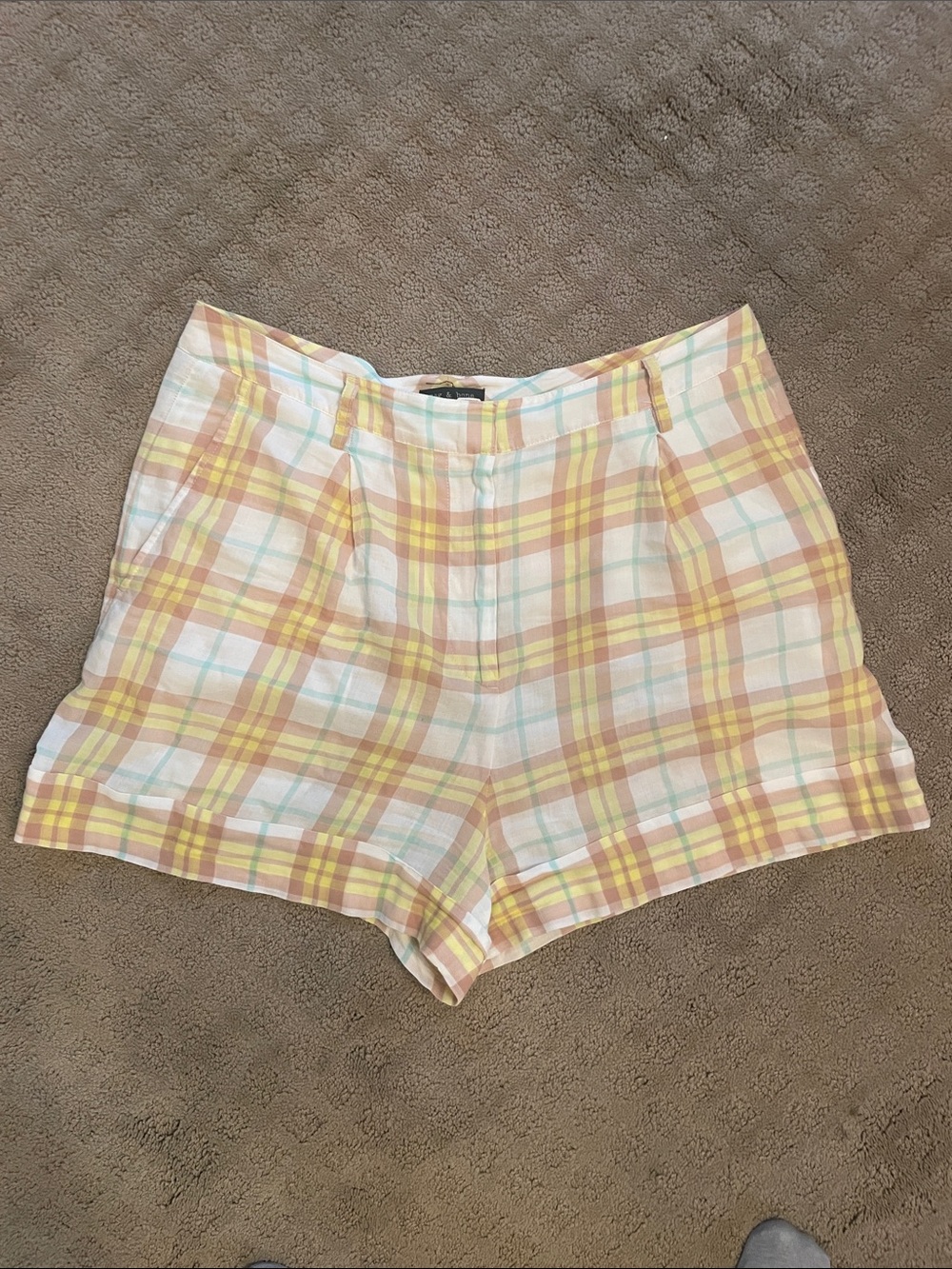 rag & bone Pastel Plaid High-Rise Women’s Shorts — Yellow, Cream & Mint